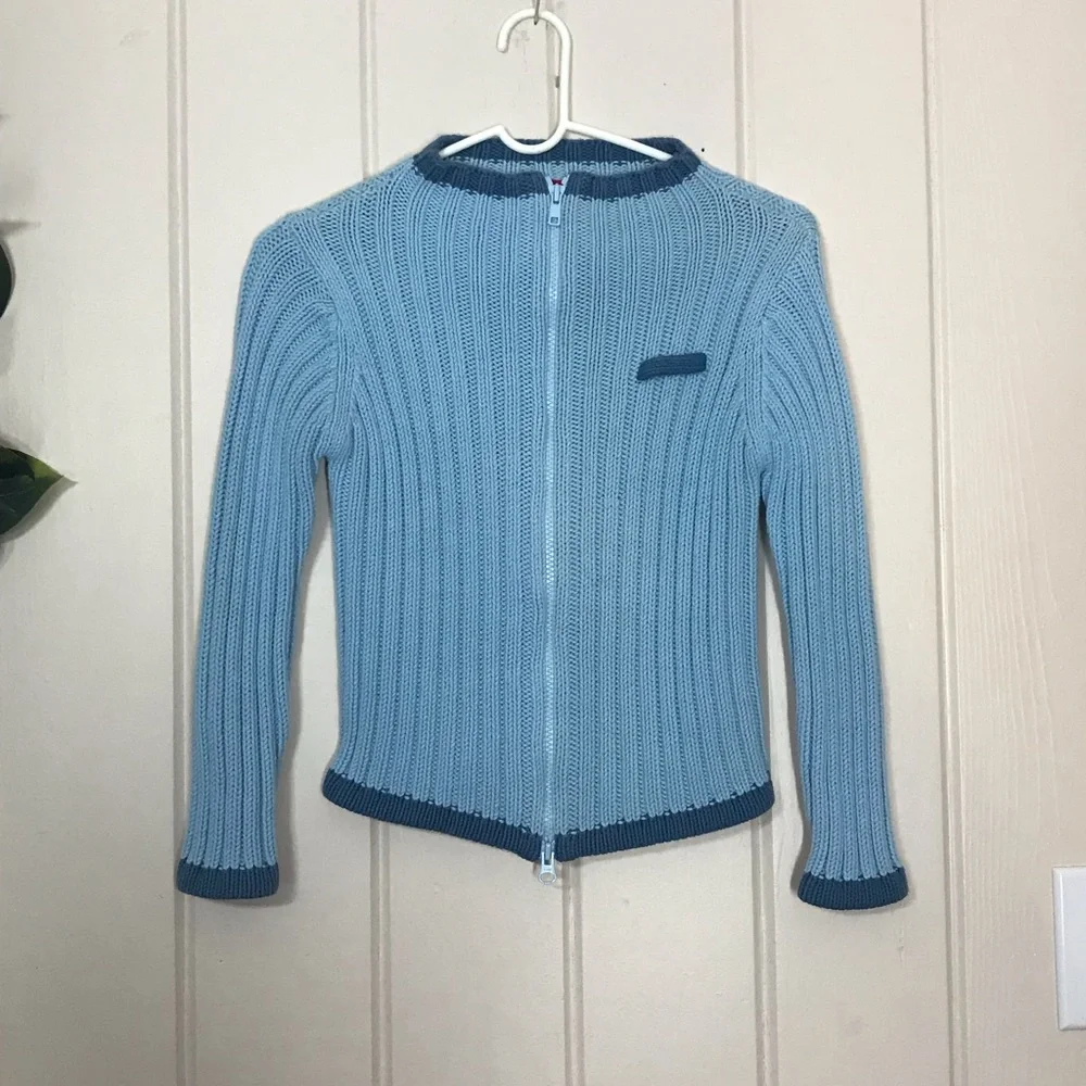 Girls Mossimo Blue Knit Sweater Two-Way Zipper Front Top & Bottom Zippers Small